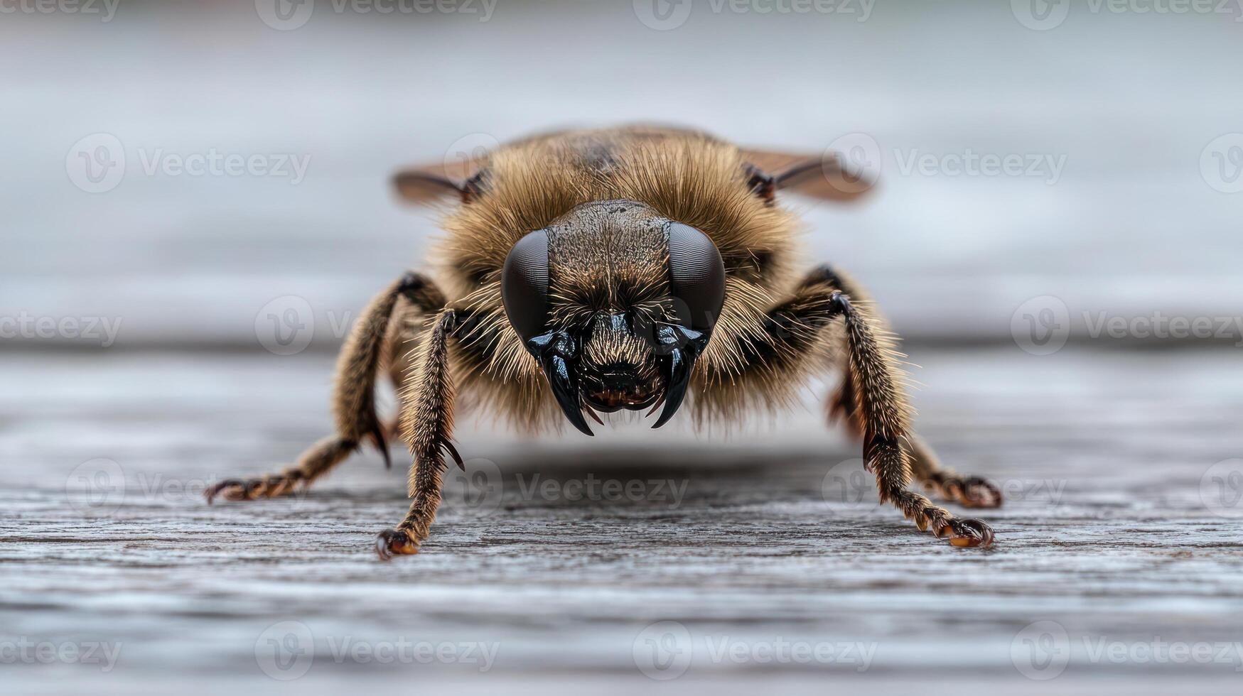 A close up shot of a hairy insect facing forward photo