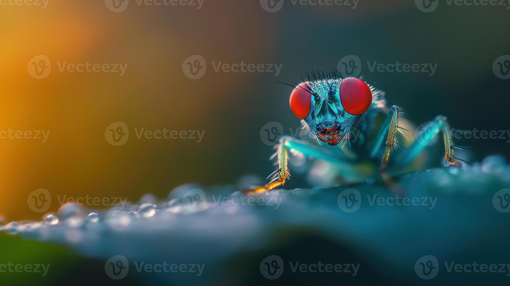 A close up image showing a small fly with red eyes photo