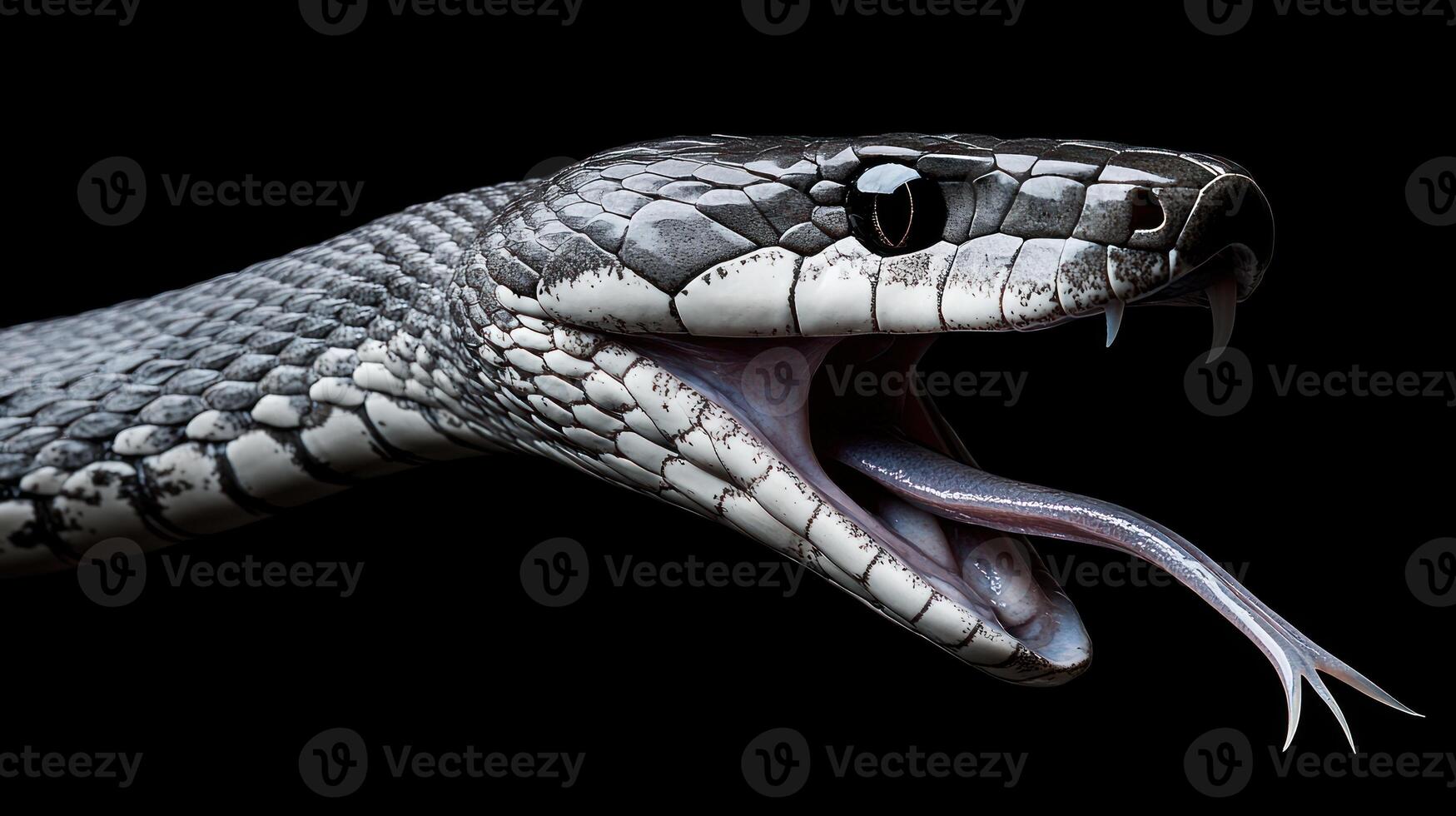 A close up portrait of a snake with open mouth photo