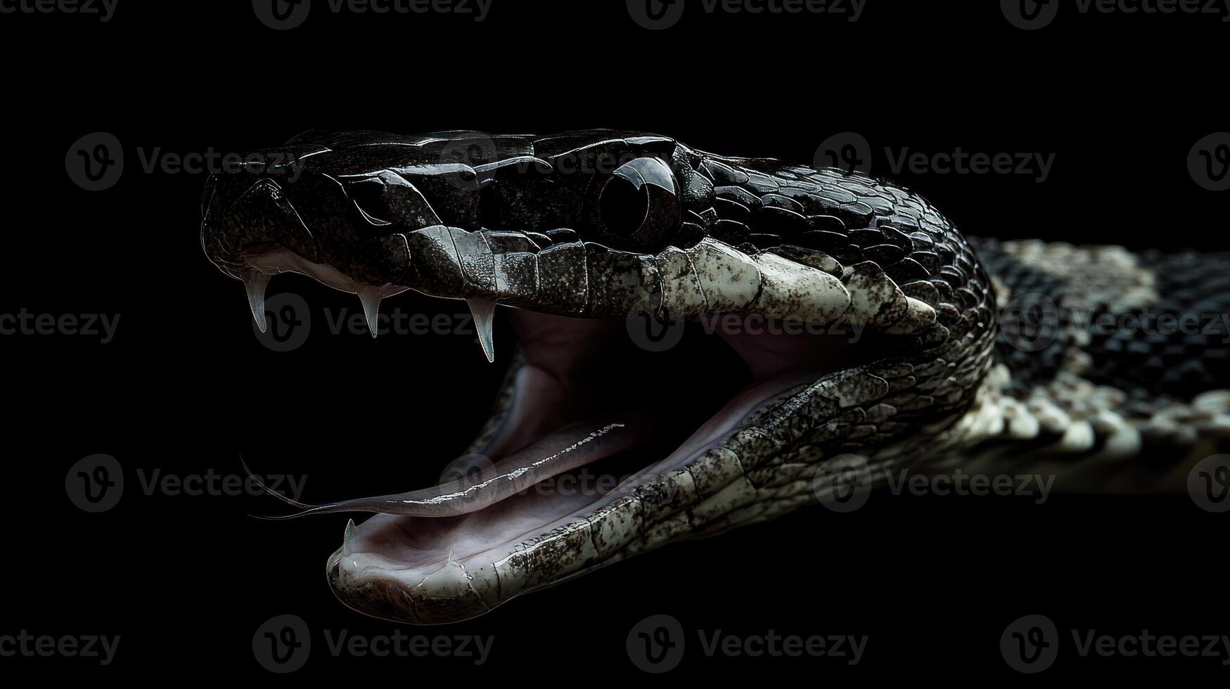 A close up image of a snake with open mouth photo