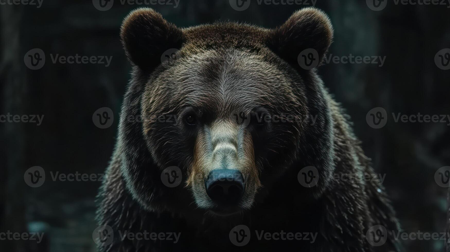A close up portrait of a brown bear looking directly forward photo