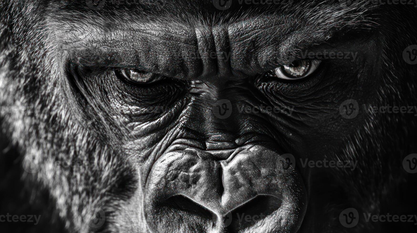 A close up portrait capturing the face of a gorilla animal photo