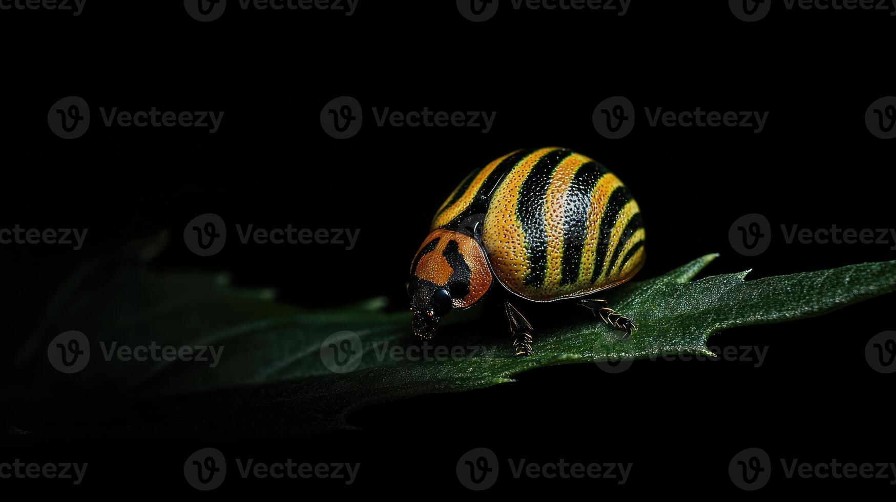 A detailed close up view of an insect on a green leaf photo