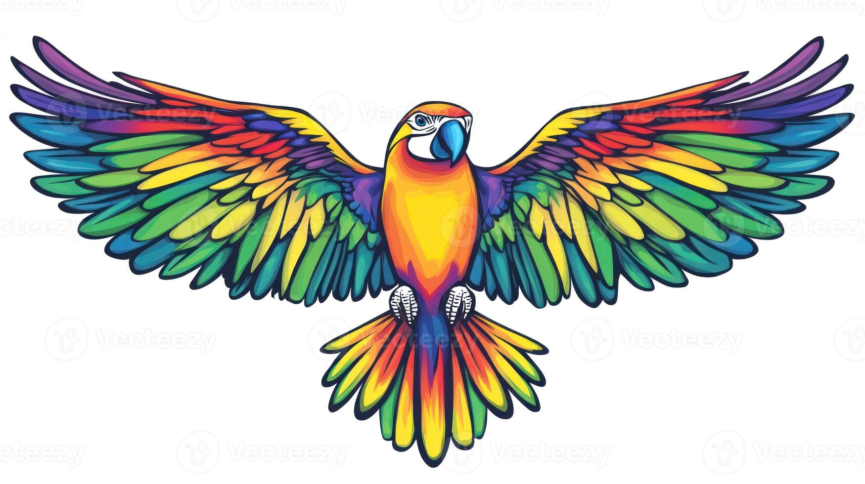 A Colorful Parrot with Wings Outstretched Displaying Vibrant Rainbow Hues photo