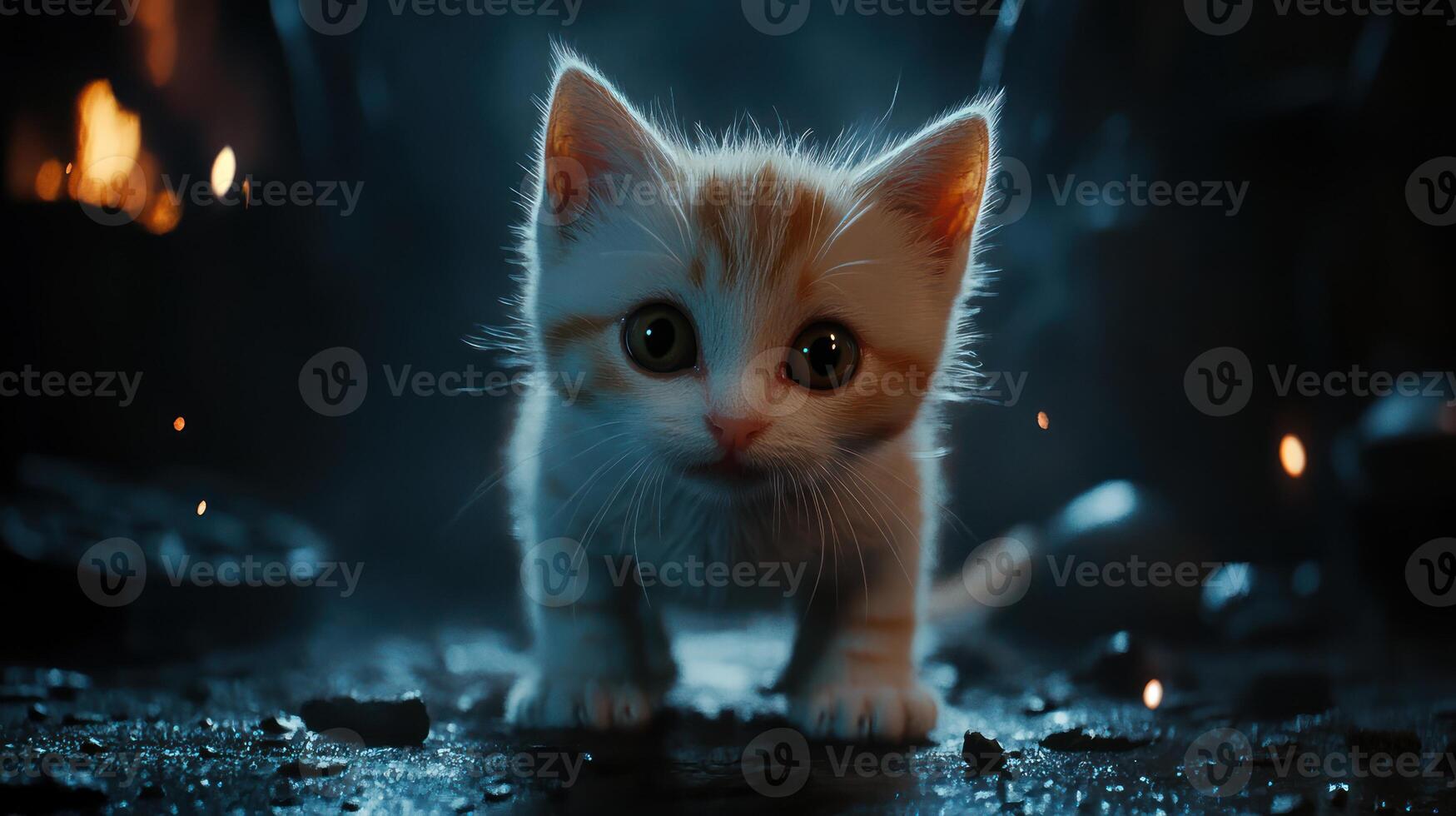 A small adorable kitten looking directly at the viewer photo