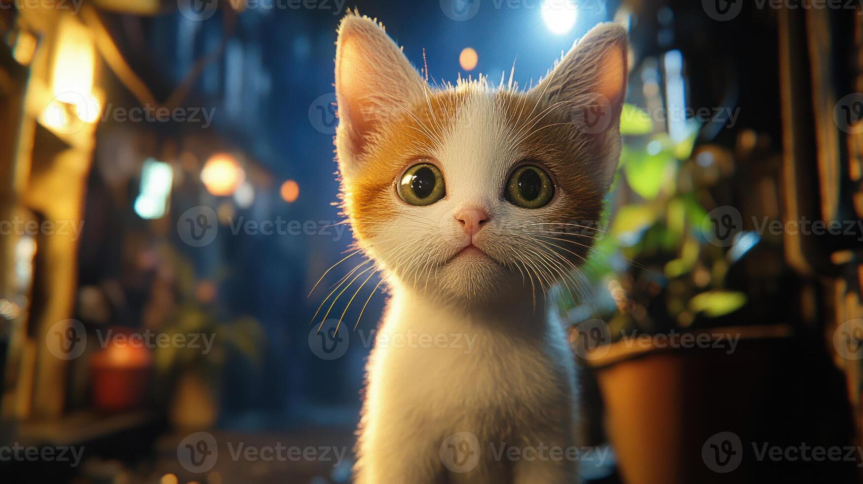 A cute kitten with captivating eyes is looking directly forward photo