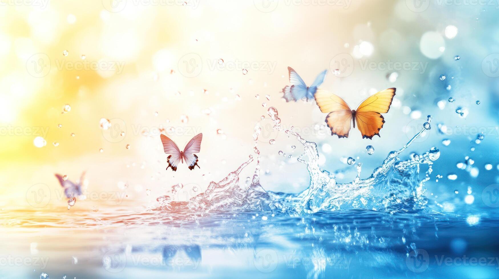 Butterflies and water create a beautiful scene with vibrant colors photo