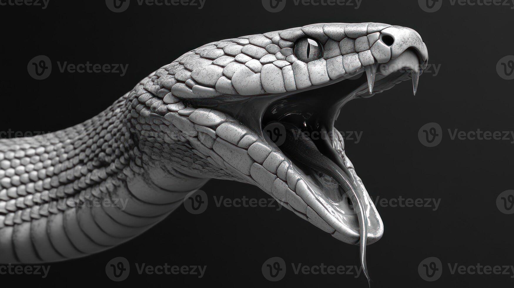 Close up view shows a snake with an open mouth photo