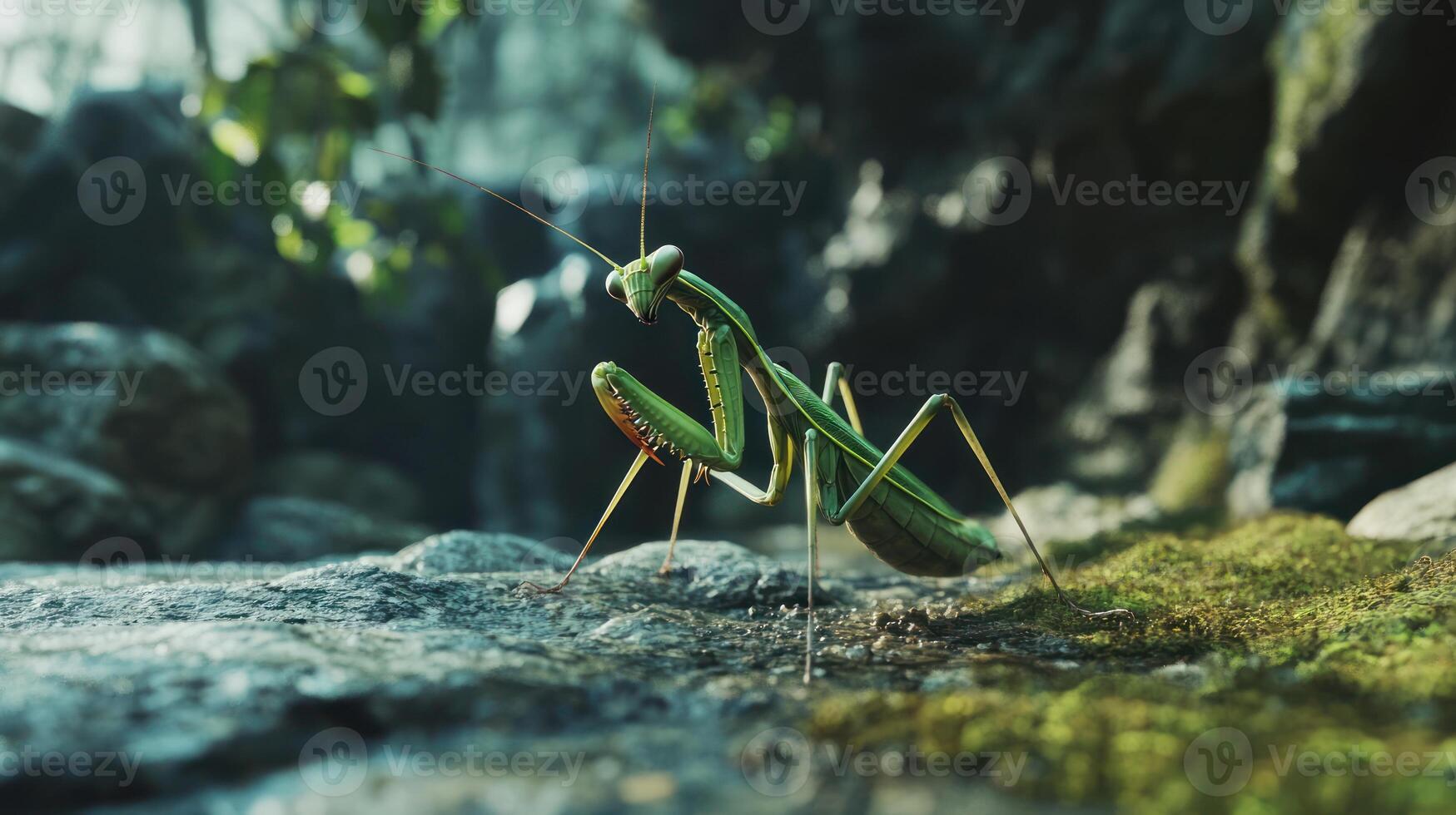 A detailed picture showing a praying mantis in nature photo