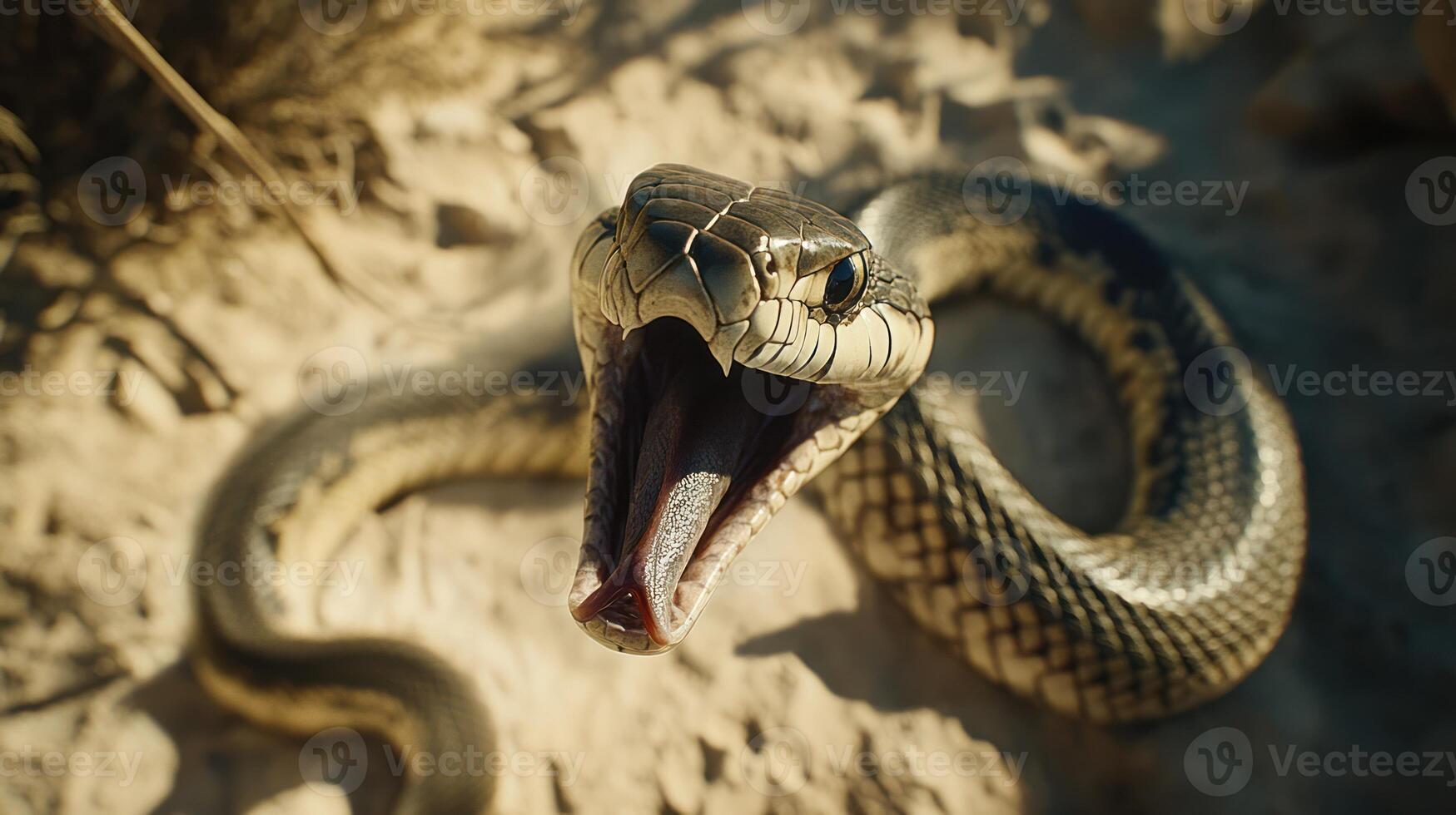 A detailed image of an aggressive snake showing its mouth photo