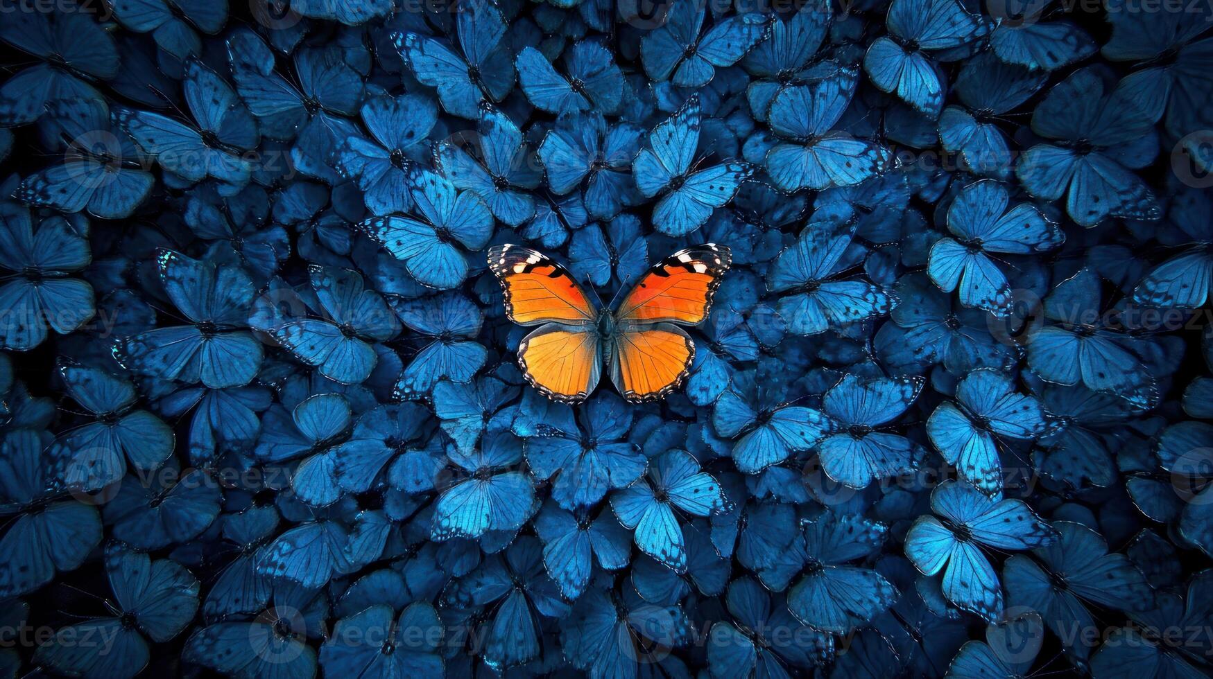 A unique butterfly stands out amongst a crowd of other insects photo