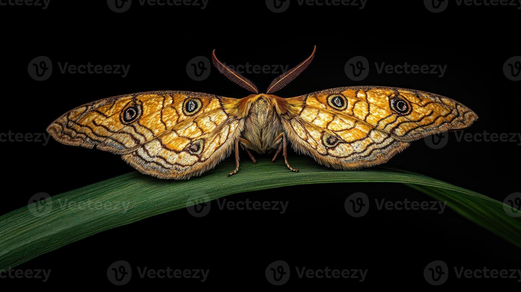 A detailed macro photograph of a moth on a green leaf photo