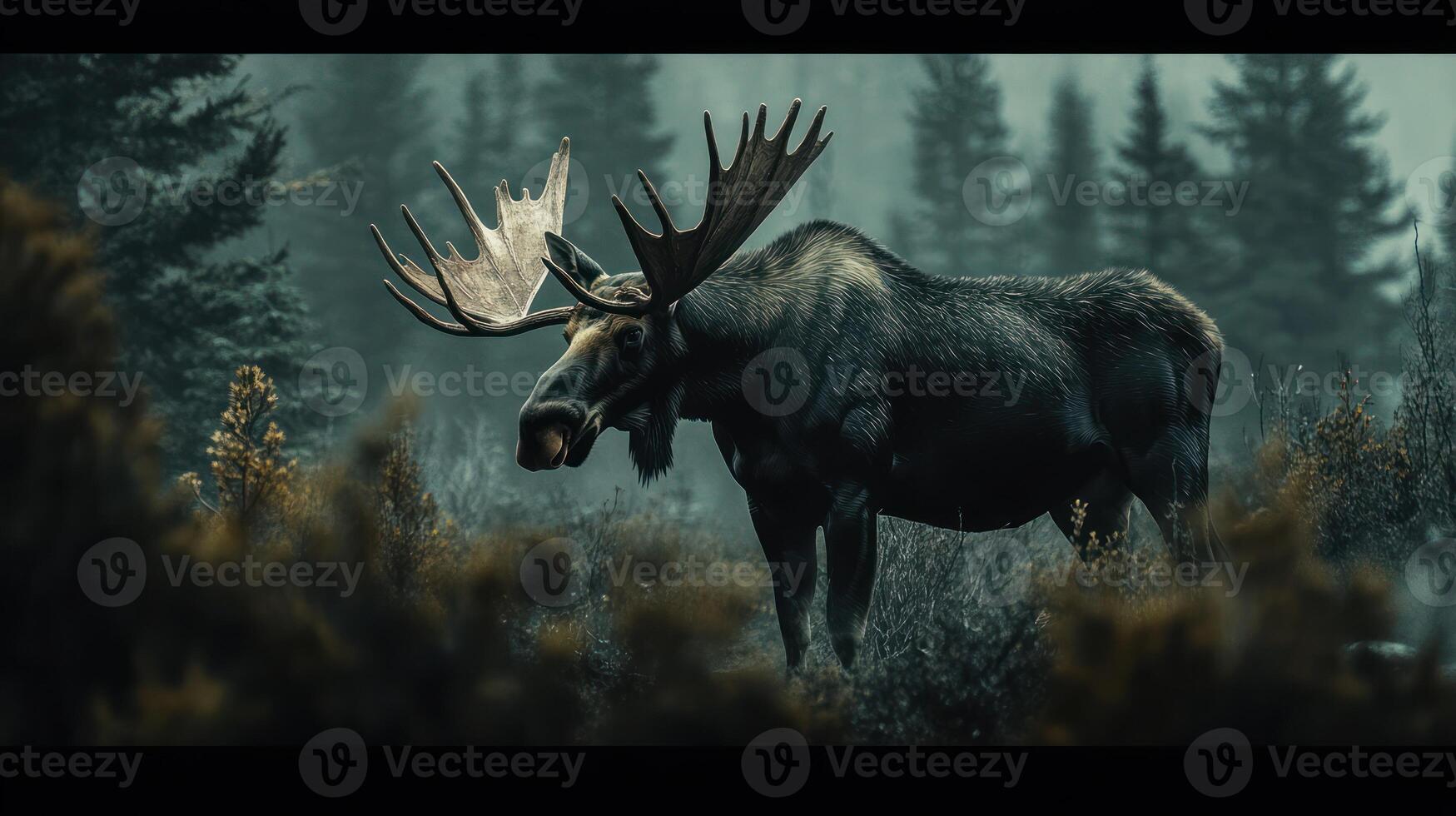 A large moose stands proudly in a forest setting photo