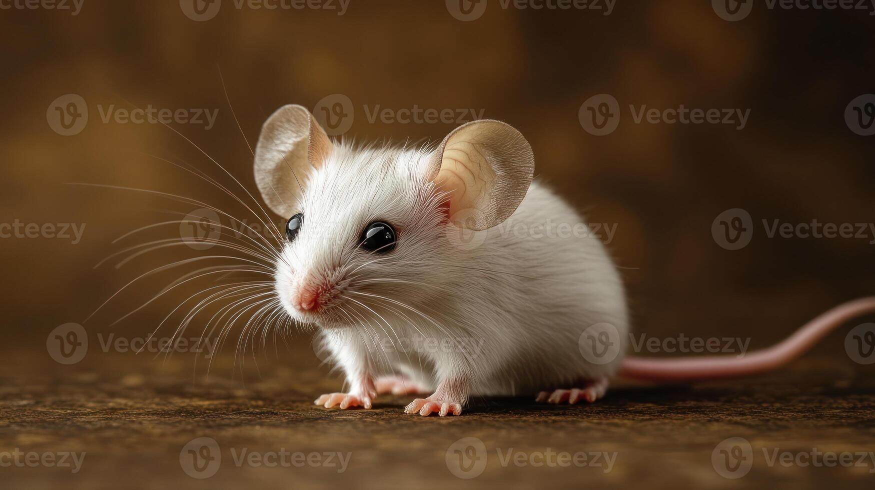 A close up portrait of a small white house mouse photo