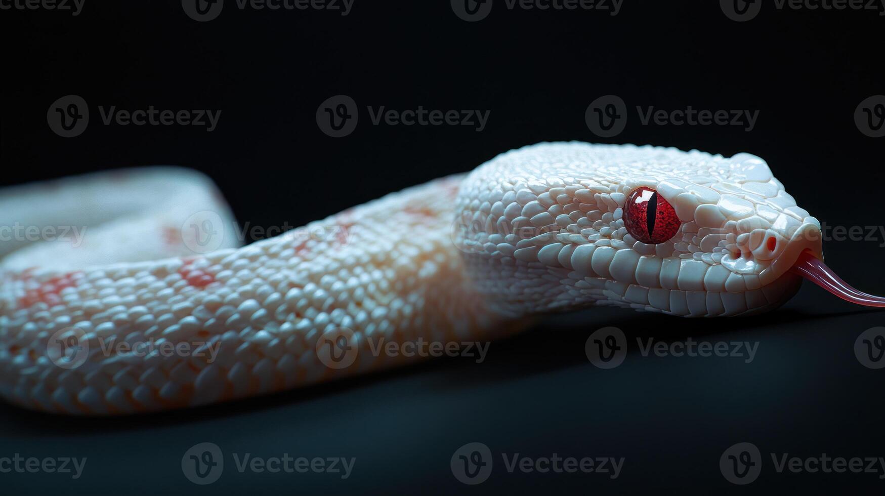 Close up portrait of an albino snake with red eyes photo