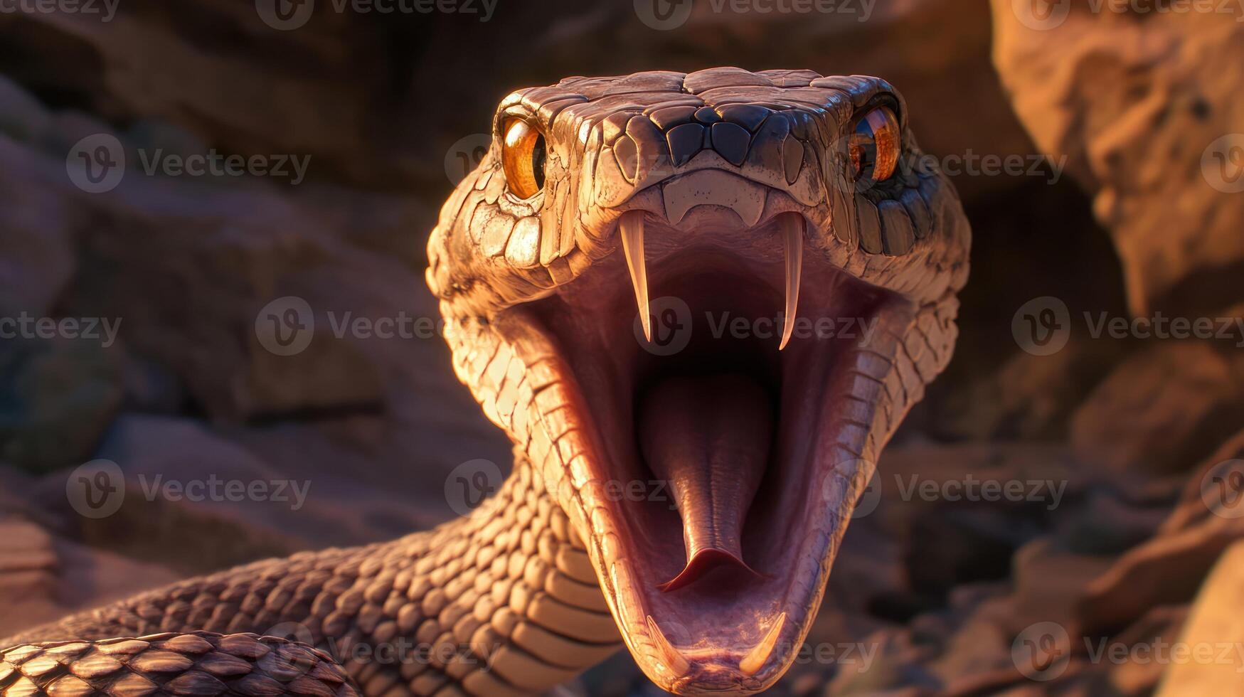A close up of a snake with open jaws photo
