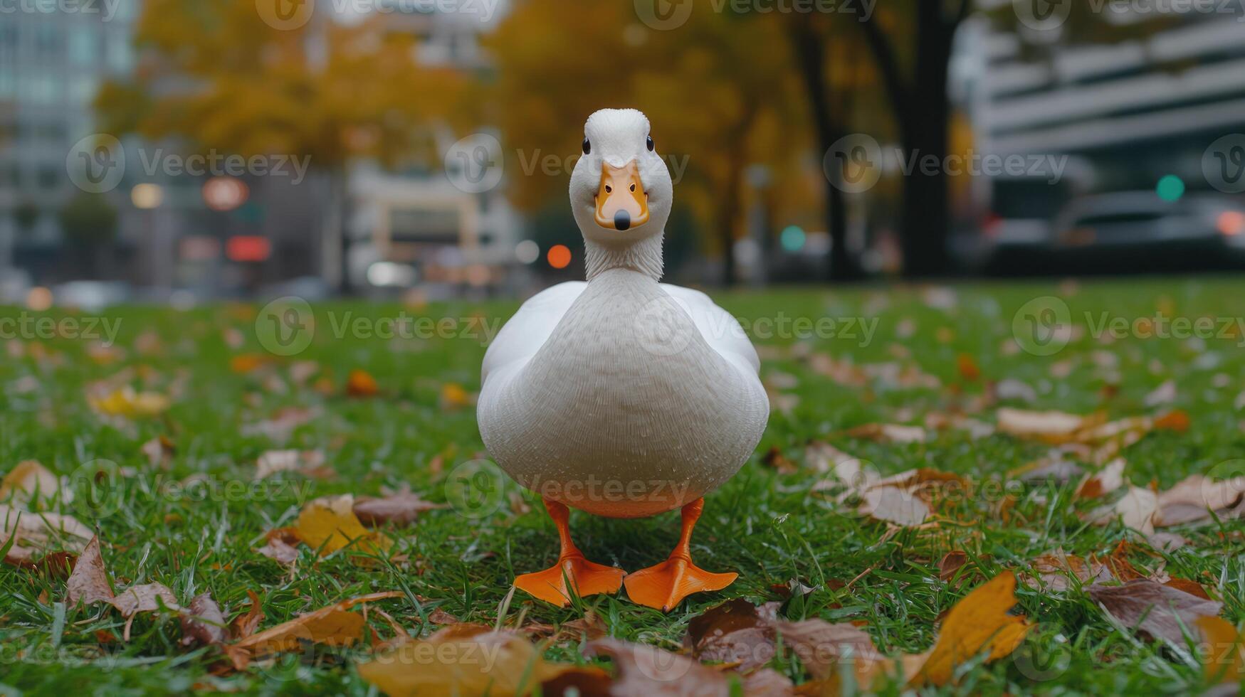 A duck posing directly towards the camera with a curious gaze photo