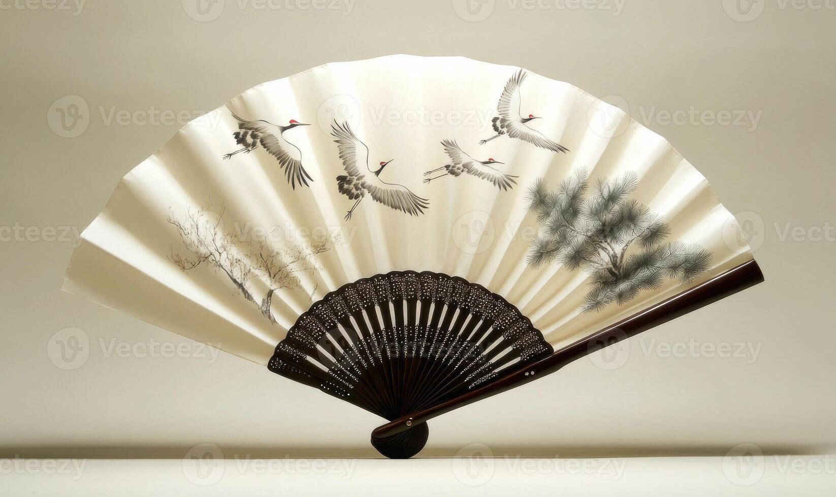 a fan with birds and trees on it photo