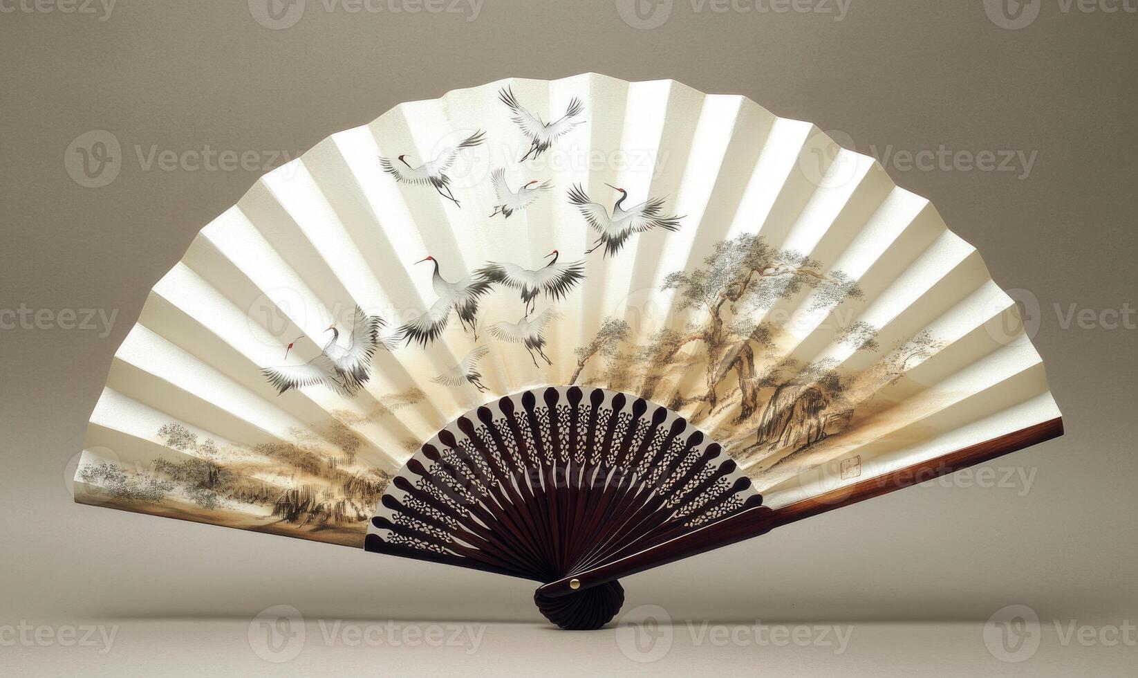 A white fan with birds on it photo