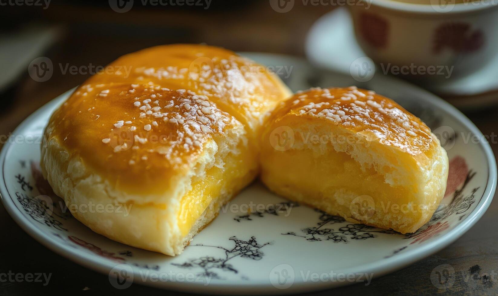 A plate of a pastry with a hole in it photo