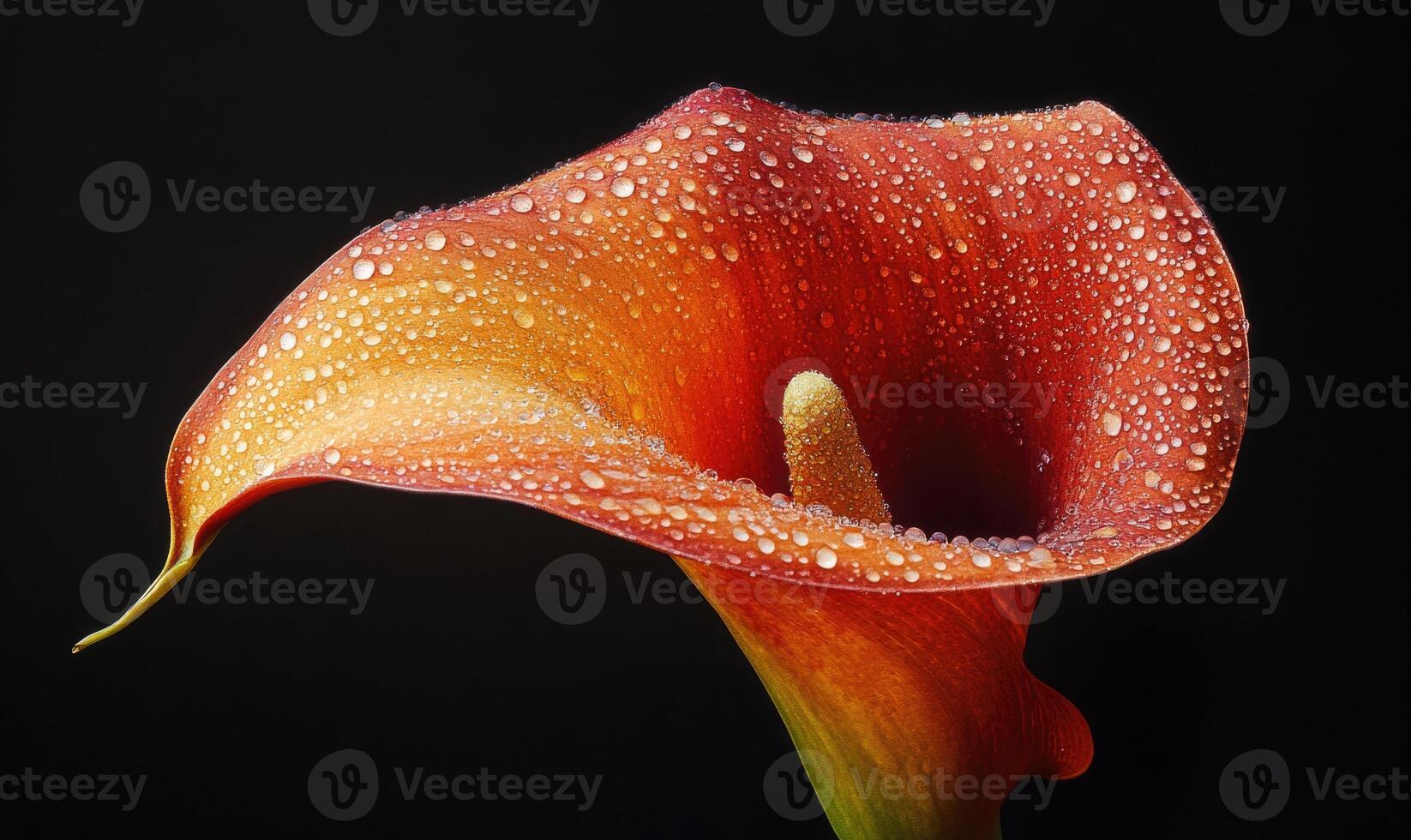 A single orange flower with a droplet of water on it photo