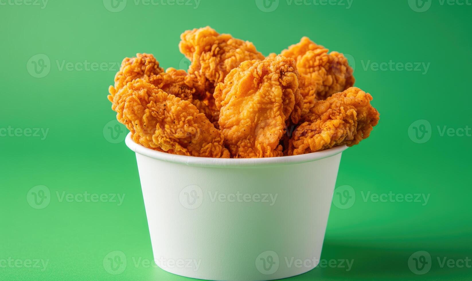 A bowl of fried chicken is sitting on a green table photo