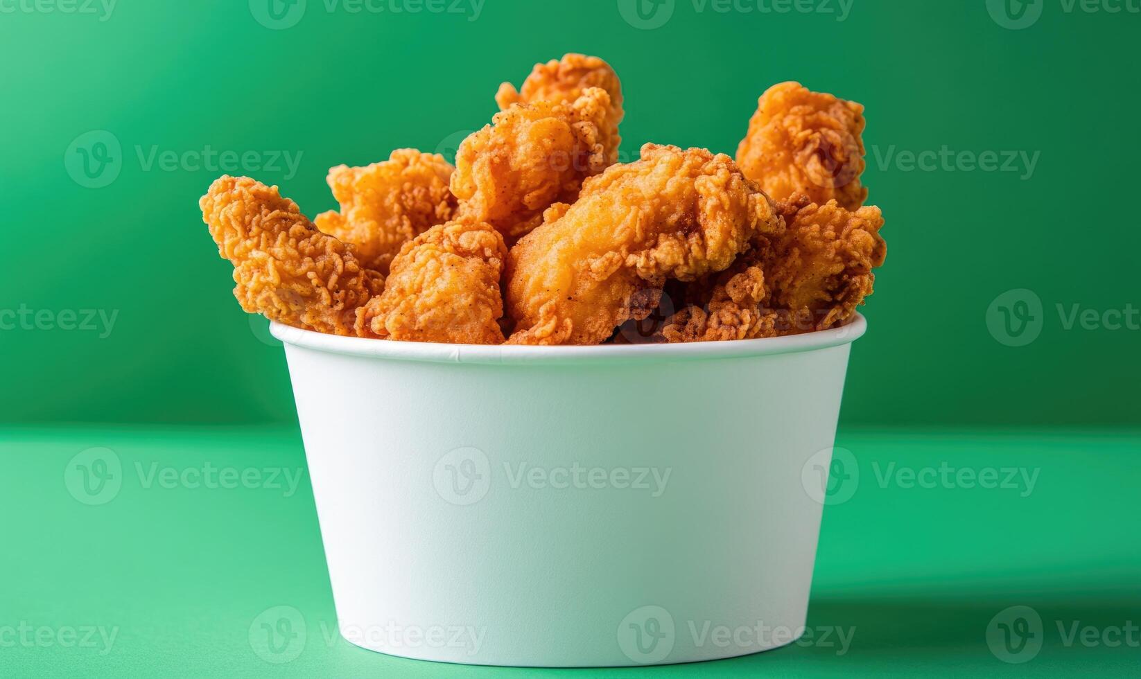 A white paper bowl filled with fried chicken photo