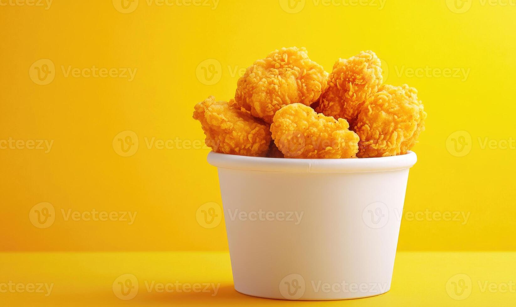 A bowl of fried chicken is sitting on a yellow table photo