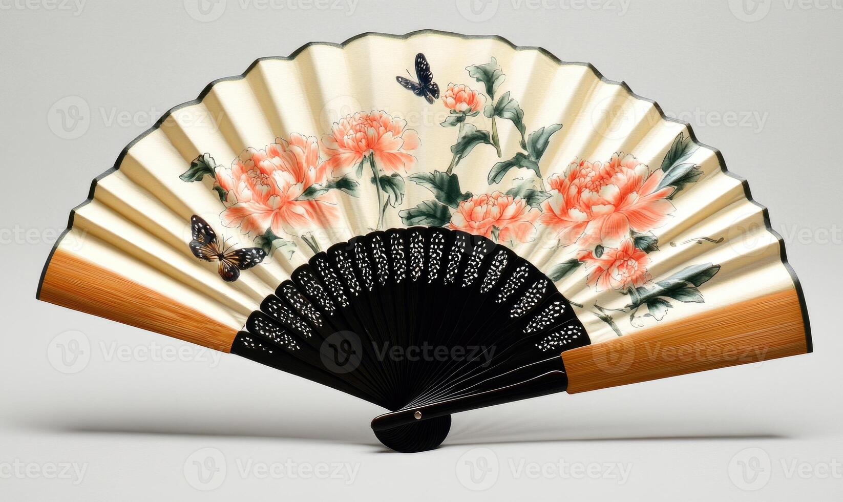 A large fan with butterflies and flowers on it photo