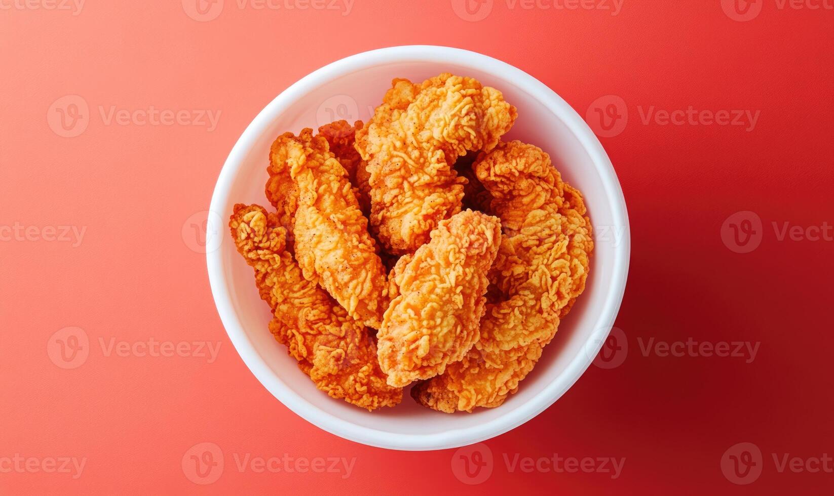 A bowl of fried chicken with a red background photo