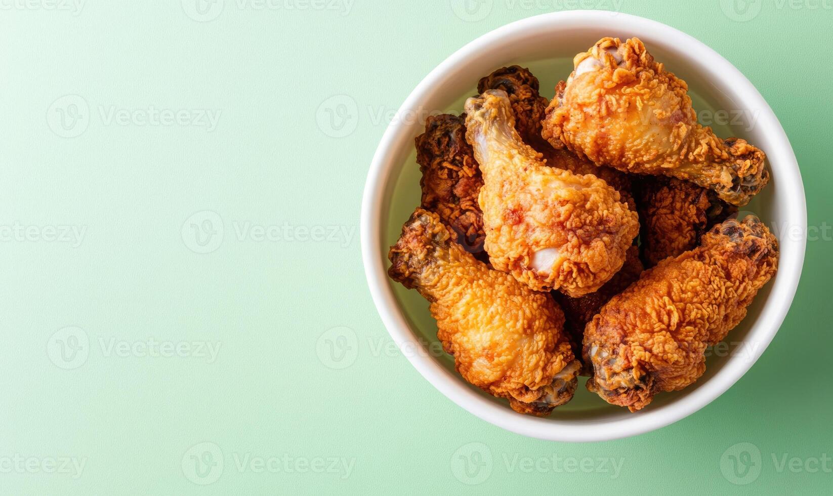 A bowl of fried chicken with a green background photo