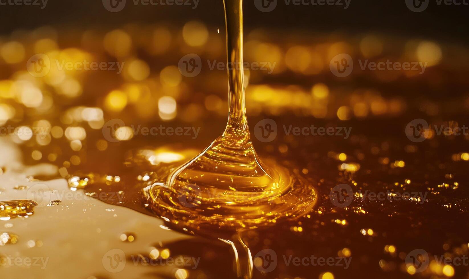 A stream of golden liquid is pouring out of a container photo