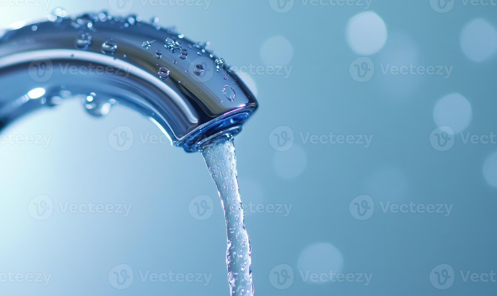 A faucet is dripping water onto a blue background photo