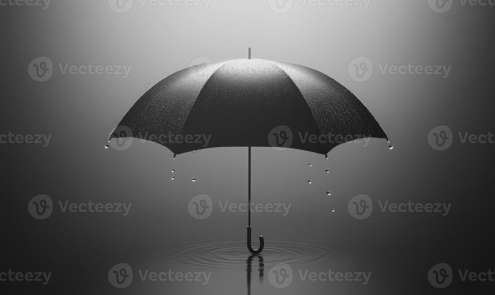A black umbrella is sitting in a puddle of water photo