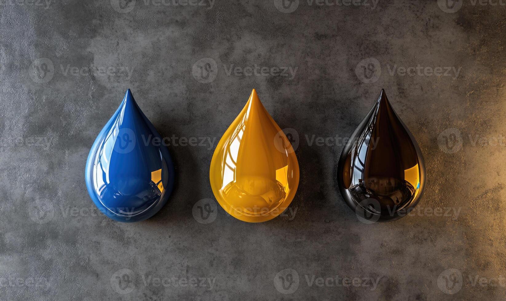 Three drops of paint are shown in different colors, with one being blue photo