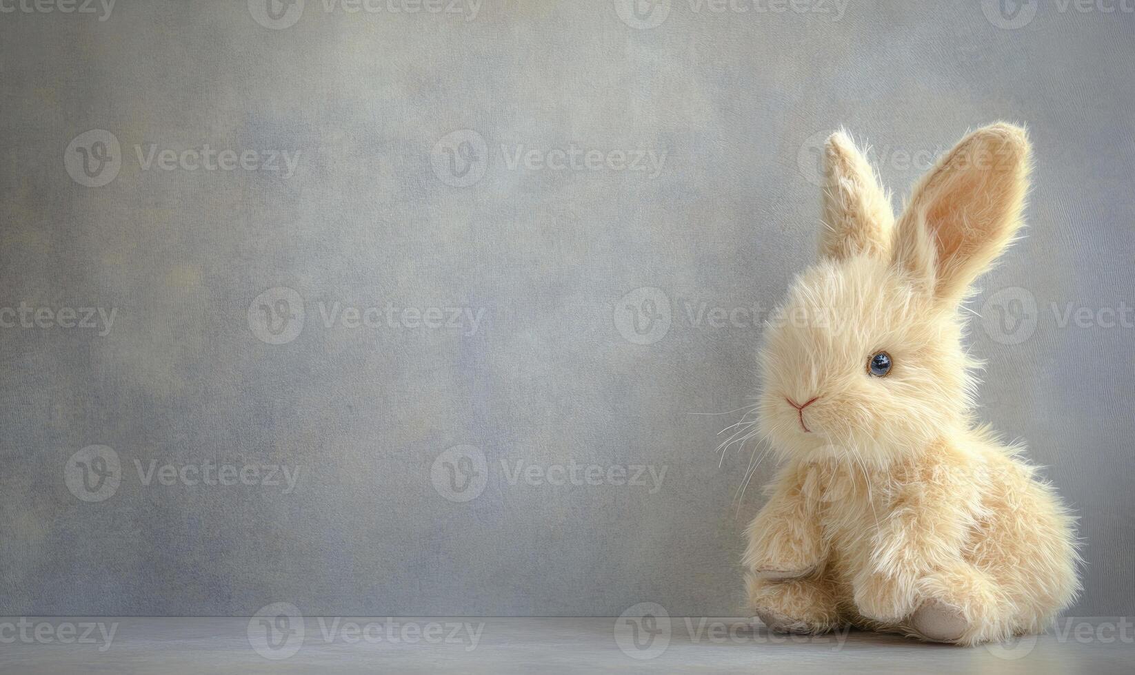a stuffed rabbit sitting on a table photo