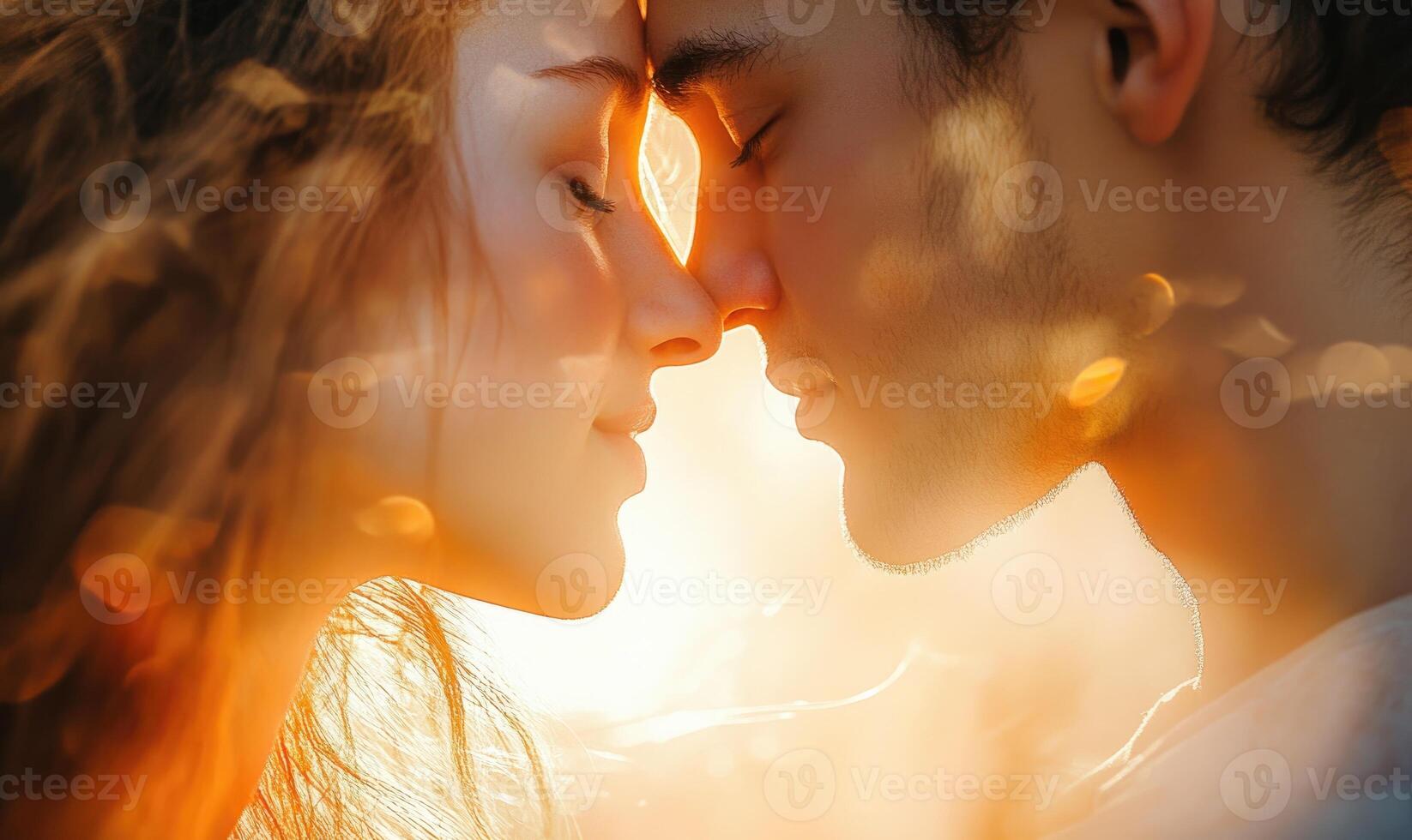 a man and woman are kissing in the sun photo
