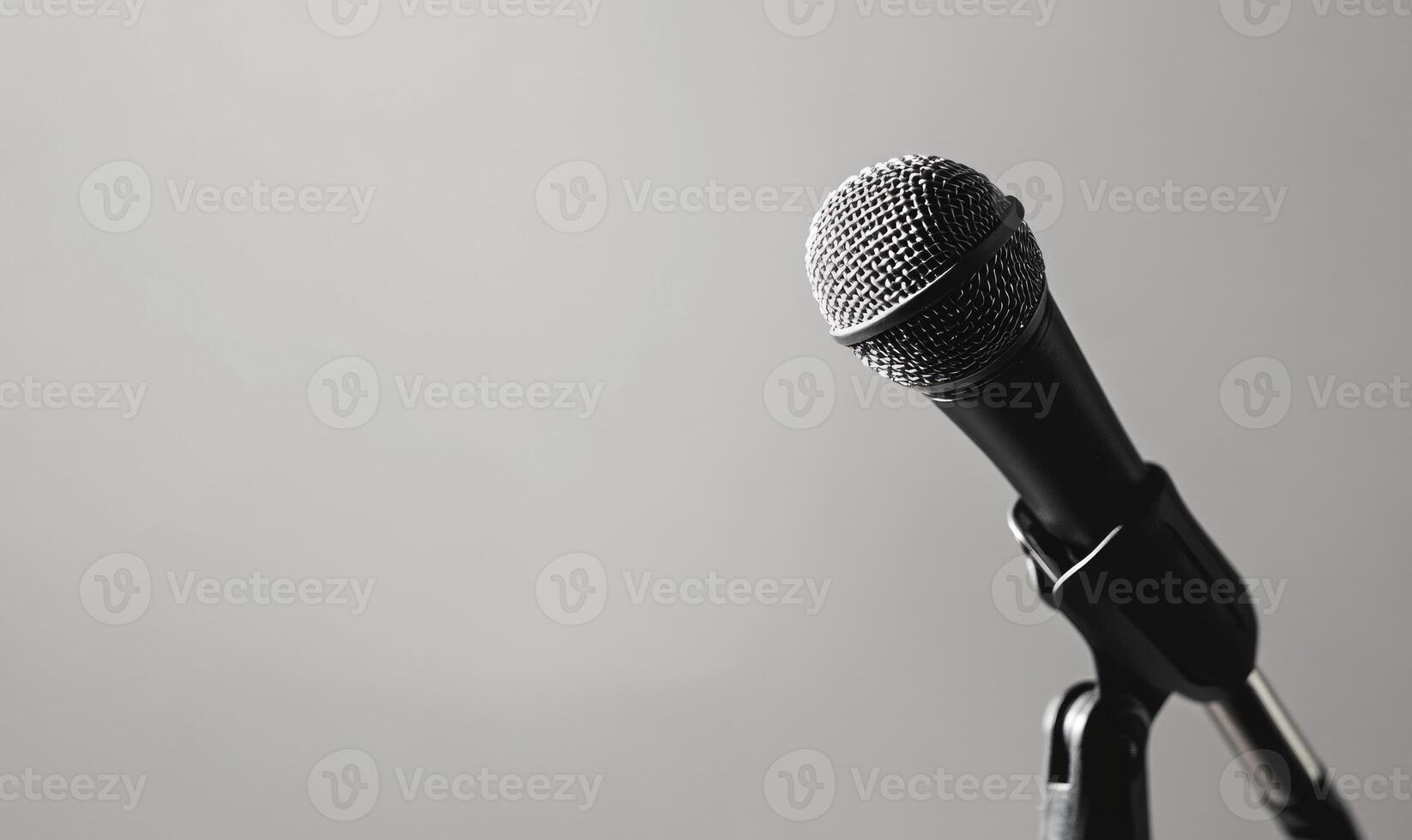 a microphone is shown in black and white photo