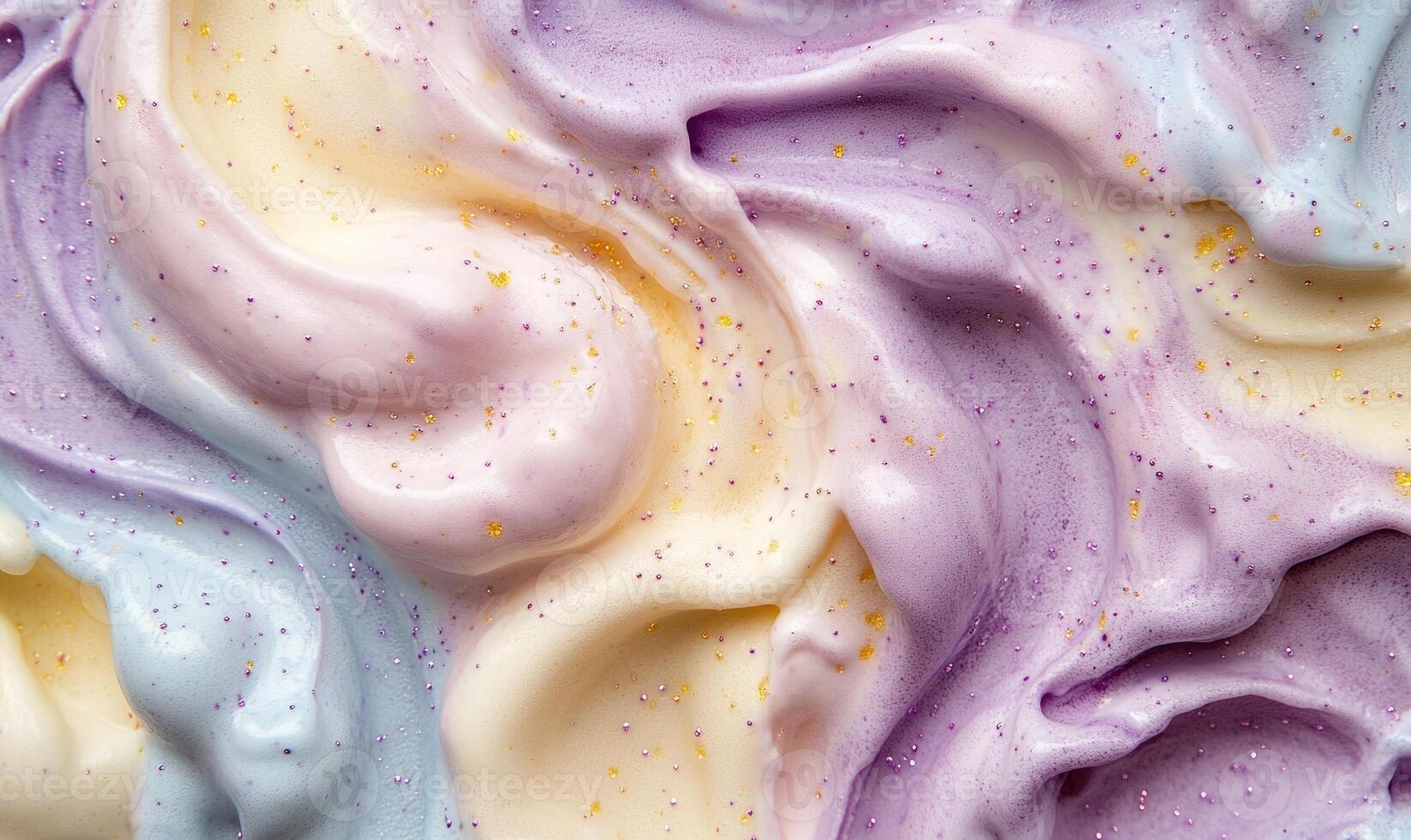 A swirl of frosting with a purple and yellow center photo