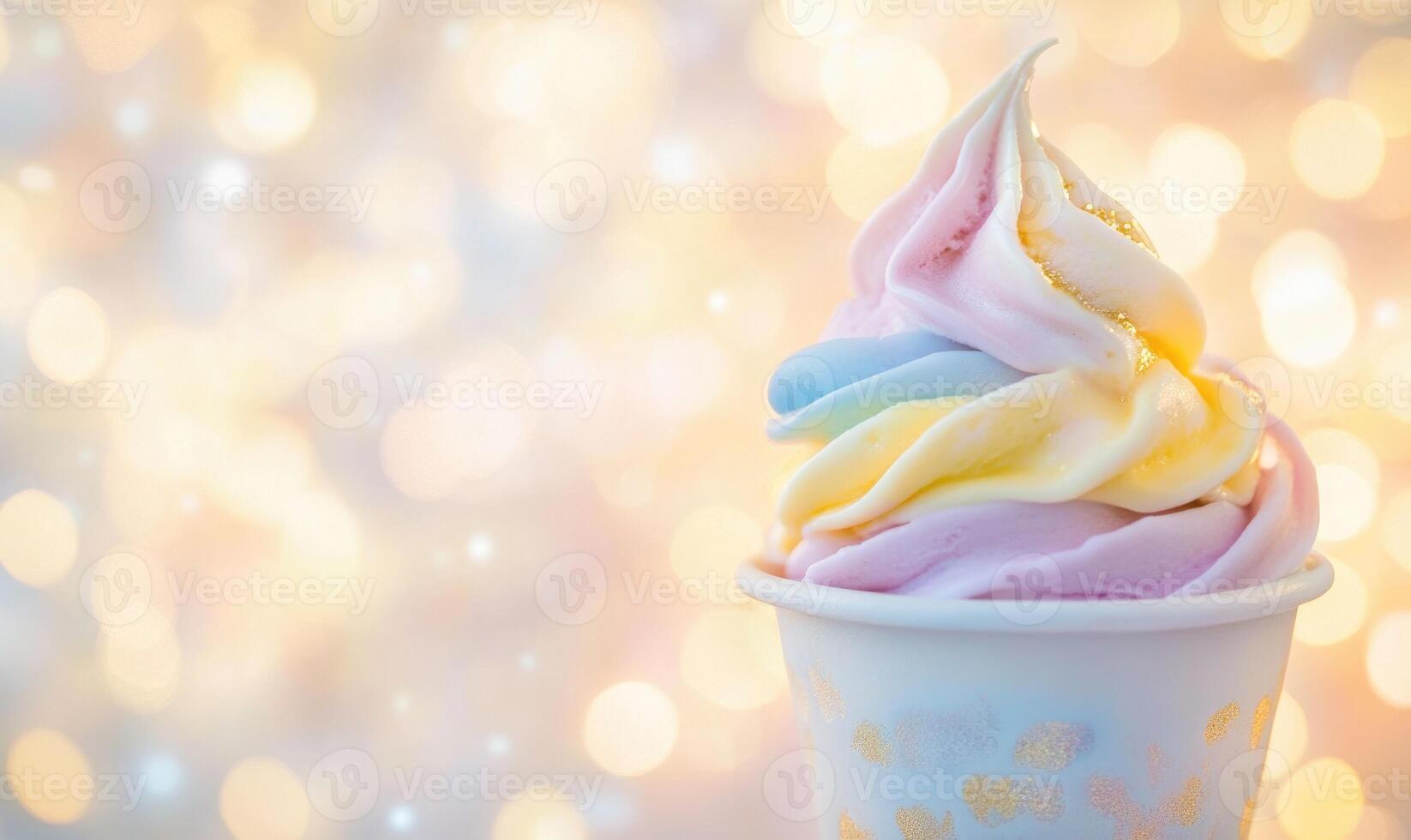 A colorful ice cream cone in a white paper cup photo
