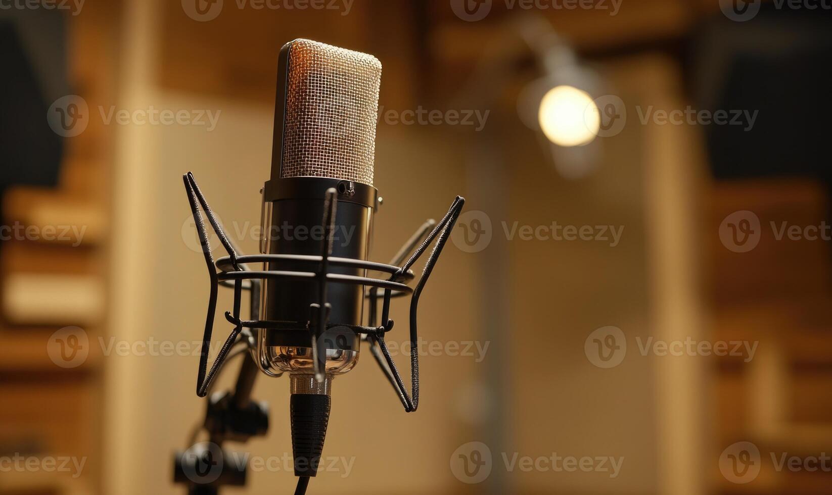 A microphone on a stand in the studio photo