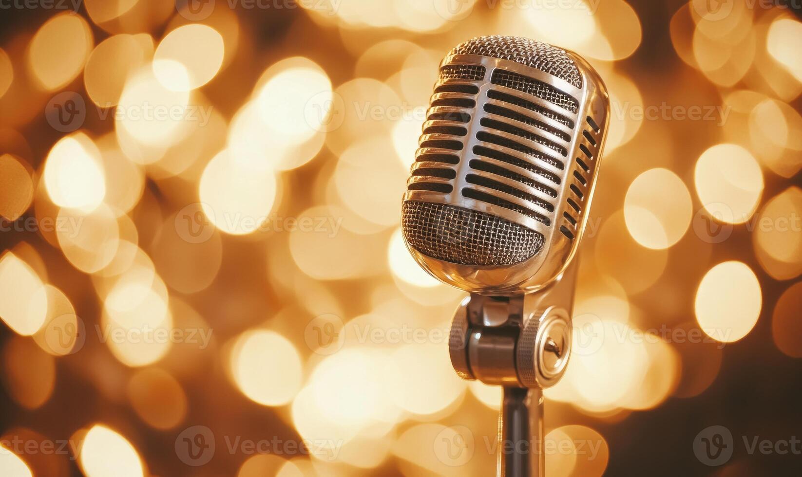 a microphone is shown in front of a bokeh background photo