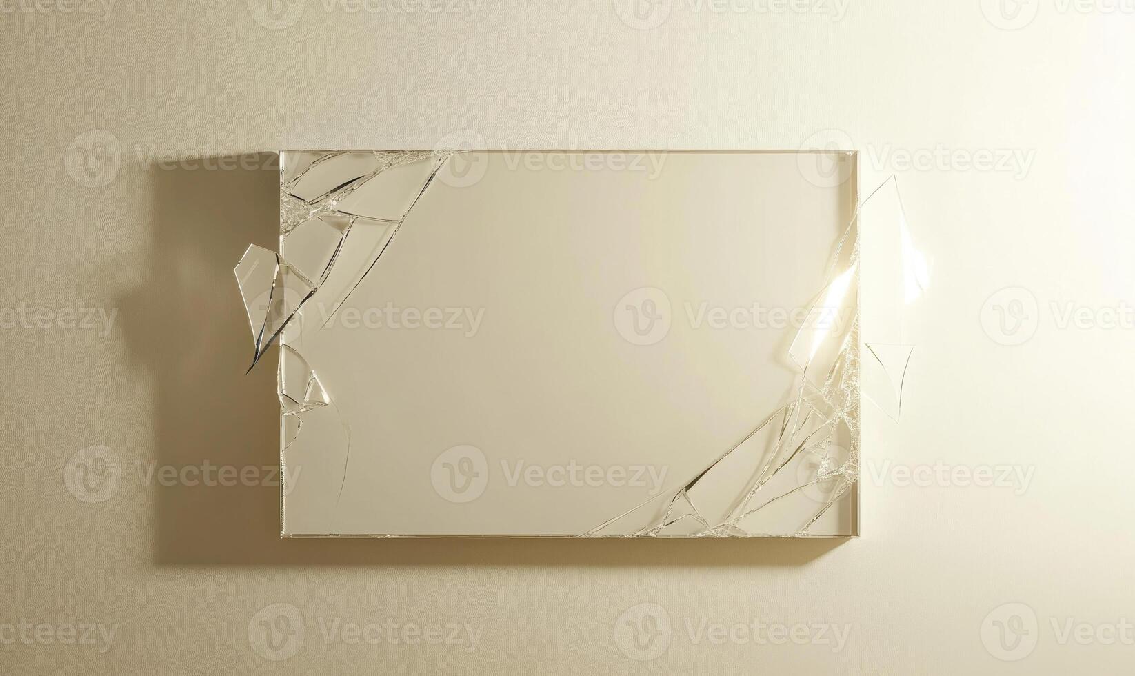 A broken mirror with a frame that is missing photo