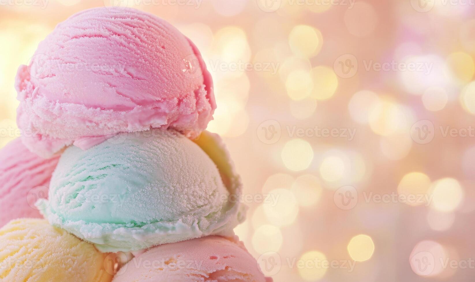 three scoops of ice cream stacked on top of each other photo