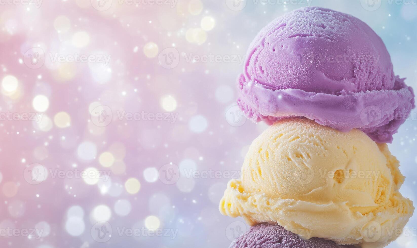 Three ice cream scoops stacked on top of each other photo