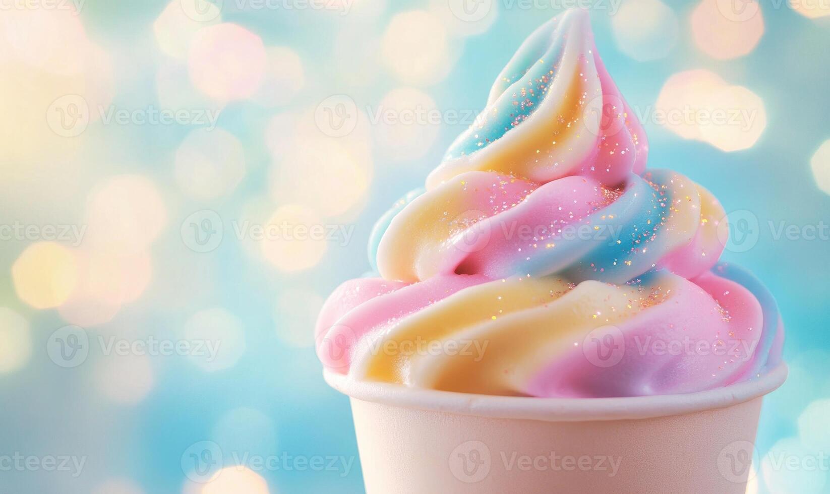a cup of ice cream with a rainbow swirl photo