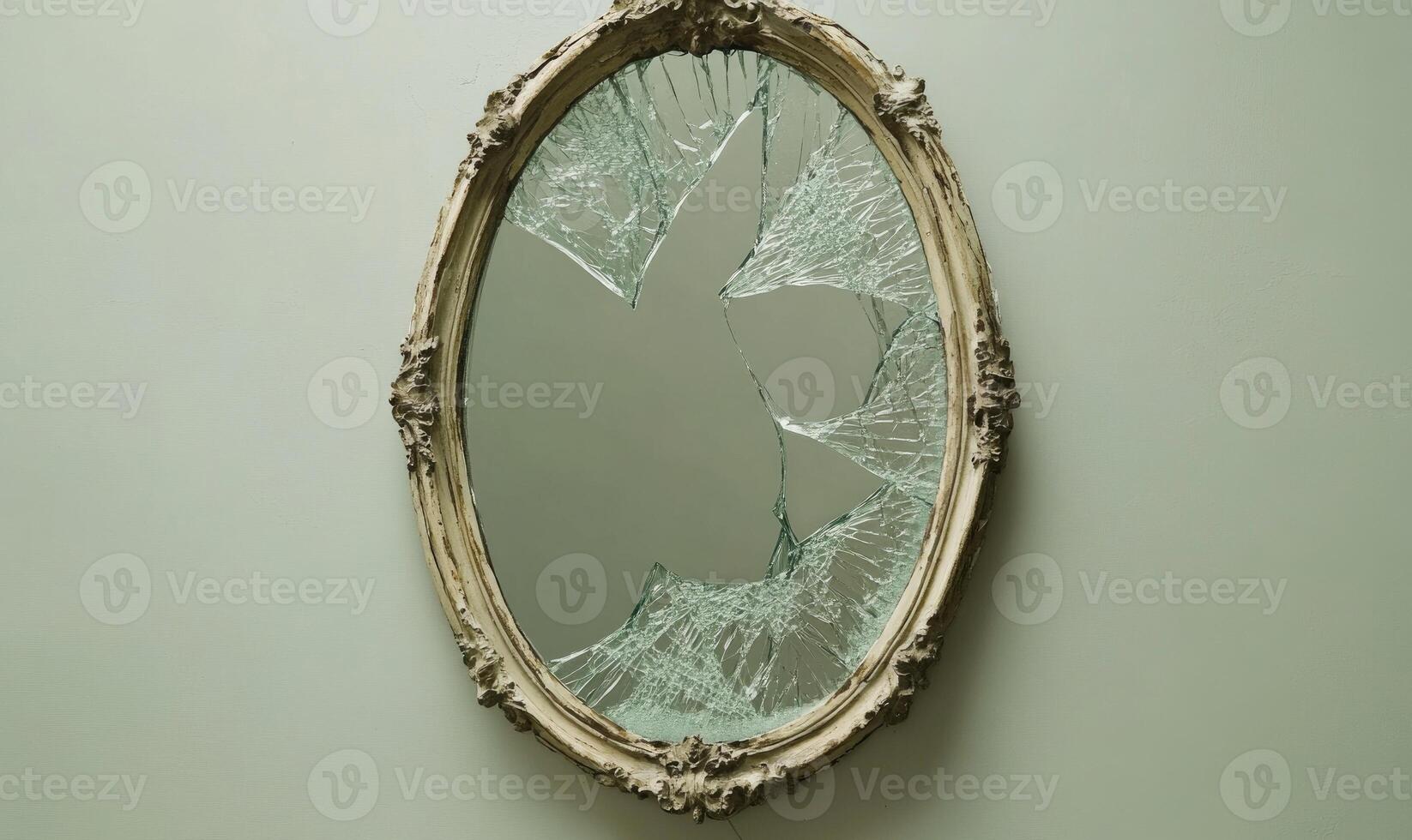 A broken mirror with a butterfly reflection photo