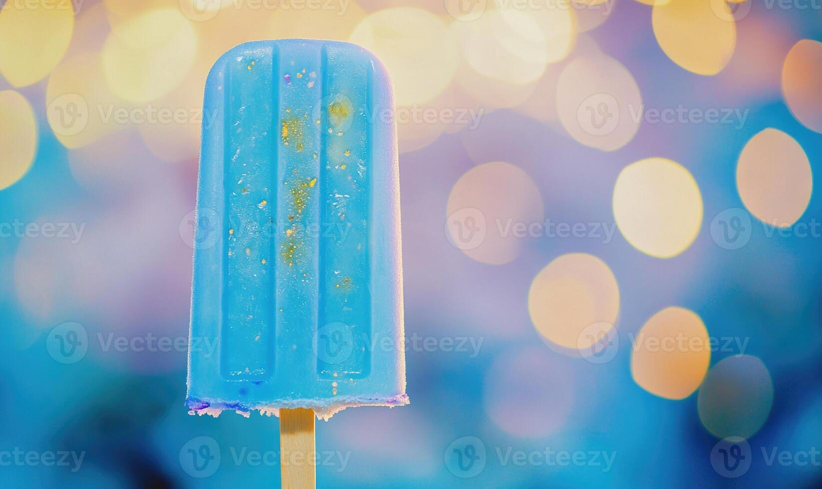 A blue ice cream stick with a yellow stripe photo