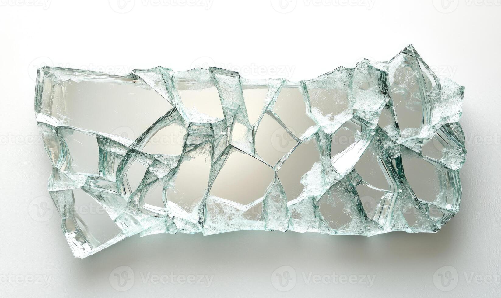 A broken mirror with a glass piece sticking out of it photo