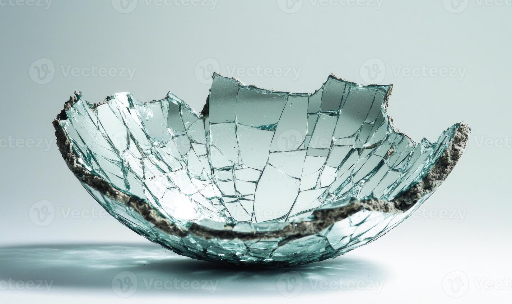 A broken glass bowl with jagged edges photo